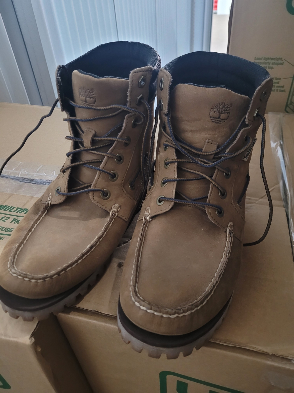 Timberland Mens Size 10 Tan/Brown Leather Moc-Toe Lace-Up Boots